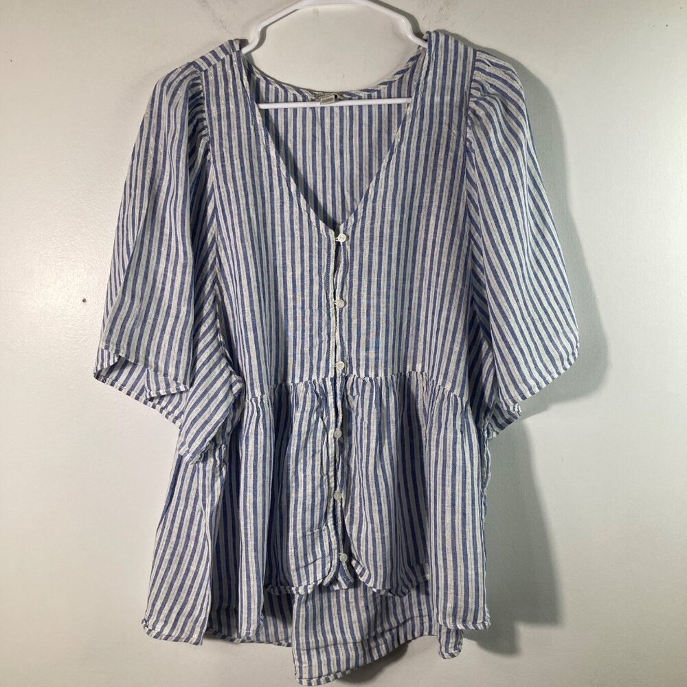 Womens Cato Boho Peplum Striped Top White Blue Gold‎ 18/20W NWT